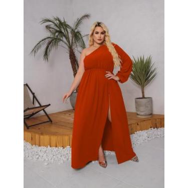 Imagem de Vestido Longo Plus Size Festa Manga Nula Fenda Faixa Amarração Ajustáv