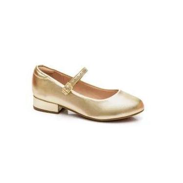 Imagem de Sapatilha Infantil Molekinha Slingback Salto Baixo Dourada, 35