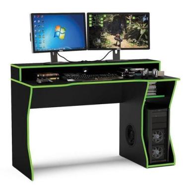 Imagem de Mesa gamer Fremont para 2 monitores Politorno, Preto/Verde