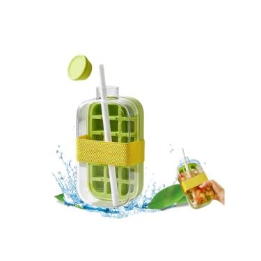 Imagem de Garrafa de gelo 2 em 1 com canudo – Bandeja de gelo fácil de pressionar, tampa à prova de vazamento, máquina de gelo vertical para freezer, viagens, academia e uso doméstico (verde, 800 ml)