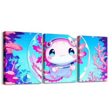 Imagem de jejeloiu Kids Live Salamander Pet Picture Wall Decor Cartoon Salamander Canvas Art para sala de estar quarto meninos meninas Kawaii Ocean Sealife decoração de escritório pôsteres 30,5 x 40,6 cm x 3