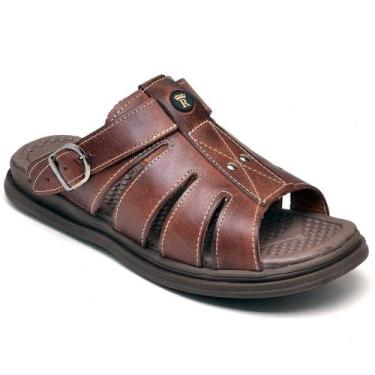 Imagem de Sandália Masculino Couro Solado Borracha Conforto Dia a Dia - Rubim Ca