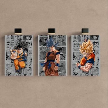 Imagem de Kit 3 Quadro Decorativo Dragon Ball Goku Sayajin Anime (40x28cm)