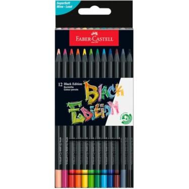 Imagem de Faber-Castell Lápis de cor Black Edition – 12 unidades, madeira preta e grafite supermacio, lápis de cor de qualidade profissional para colorir adultos, artistas e iniciantes