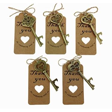 Imagem de Abridor de garrafas de chave de esqueleto, 50 peças, chá de noiva, lembrancinha de festa de casamento, presente com etiqueta de acompanhante e corda de juta (bronze antigo)