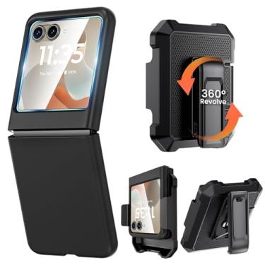 Imagem de Caka Capa para Motorola Moto Razr 2025/2024 com clipe e protetor de tela [NÃO para Plus ou Ultra], capa de telefone fina e fina e coldre de cinto acessórios para Razr 50 e 60 - Preto