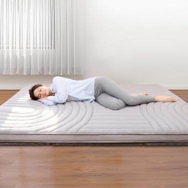 Imagem de ZonLi Colchão futon de chão japonês extra grosso, acolchoado listrado vintage, tamanho completo, colchão, tapete de dormir portátil para adultos, tapete de tatame dobrável