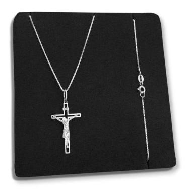 Imagem de Corrente Veneziana com Pingente Crucifixo Cruz Jesus Cristo Prata 925 