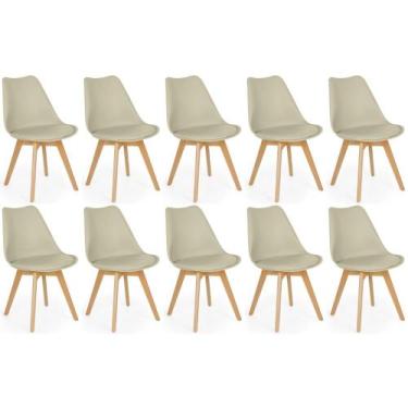 Imagem de Conjunto 10 Cadeiras de Jantar Eames Wood Leda Design Estofada - Nude 