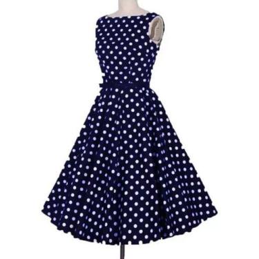 Imagem de Vestido Feminino Midi Godê Poa Bolinhas Festa Anos 60 E 80 - Casual Dr
