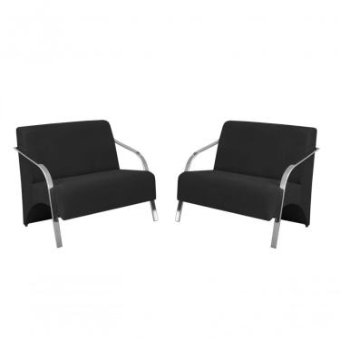Imagem de Kit 2 Poltronas 2 Lugares Vênus Braço Alumínio Suede