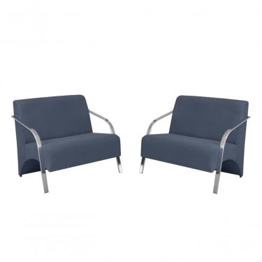 Imagem de Kit 2 Poltronas 2 Lugares Vênus Braço Alumínio Suede