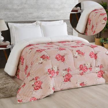 Imagem de Edredom Coberdrom Sonobom Queen Sherpa E Manta - Floral Laranja