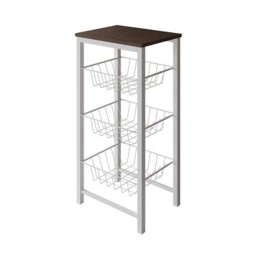 Imagem de Fruteira De Chão Cozinha Montada Aço Branco Tampo Amêndoa Roma - Cor: Marrom