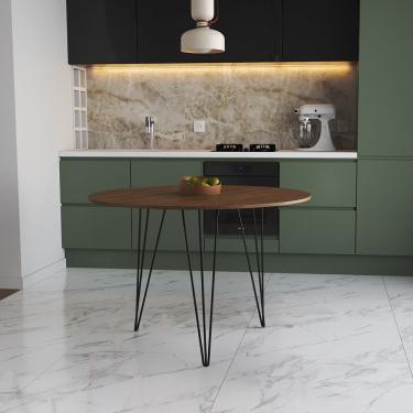 Imagem de Mesa De Jantar Redonda 90Cm Amêndoa Clips 3 Pés Ferro Preto