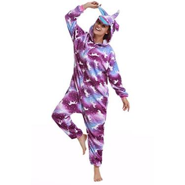 Imagem de Pijama NewPlush unissex de unicórnio para adultos e homens, Purple Night, Medium