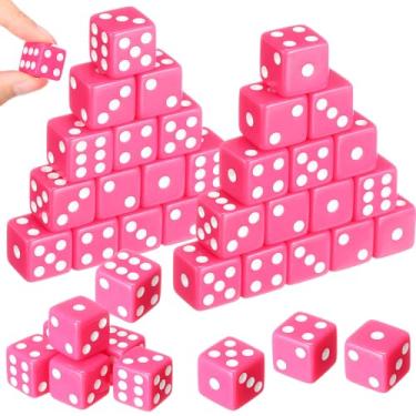 Imagem de Poen 30 Pcs Hot Pink Dice Set Opaque 16mm Dice Casino Theme Party Cuboid Pink Game Cuboid with White Pips for Game Party Family Board Games
