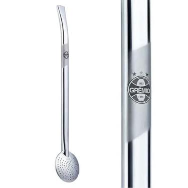 Imagem de Bomba para Chimarrão em Inox com Escudo Time Licenciado Grêmio - 23 cm