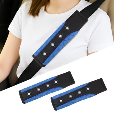 Imagem de Hovom 2 peças de capa de cinto de segurança de carro brilhante, capas de cinto de segurança de couro para carros, capas de alça de ombro de cinto de segurança macias, almofada protetora de cinto de