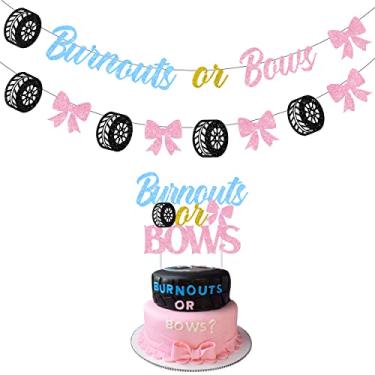 Imagem de Balterever Decorações De Revelação Gênero Com Faixas Ou Laços, Faixa Azul E Rosa, Topo Bolo Para Chá Bebê, Anúncio Gravidez