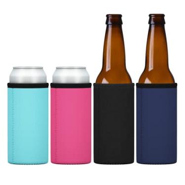 Imagem de TahoeBay Slim Can Coolers (Pacote Com 4) Neoprene Extra Grosso De 5 Mm - Mangas Em Branco Para Latas E Garrafas Cerveja Gargalo Longo (Multicoloridas)