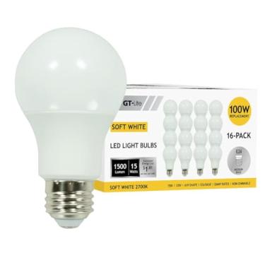 Imagem de GT-Lite Pacote Com 16 Lâmpadas Led Brancas Suaves, Substituição Para Incandescentes De 100 Watts, Uso Exclusivo 15 1500 Lm, 2700 K, Formato A19, Base Média E26, Domésticas Padrão, Sala Estar, Quarto