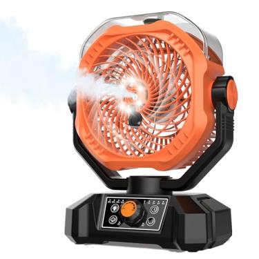 Imagem de Ventilador de nebulização com névoa de água de 340 g, oscilação automática, remoto, temporizador, leve, 8 velocidades, 23 cm, 20.000 mAh 120H, operado por bateria, ventilador portátil para barraca de