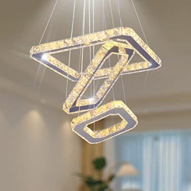 Imagem de diisunbihuo Lustre De Cristal Moderno Diisunbihuo, Luminária Pendente Quadrada Led, 8/12/16" Em Branco Quente (Quadrado 20/30/40)