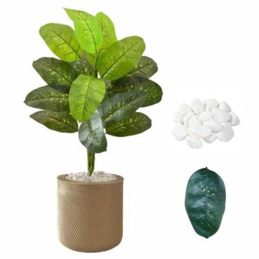 Imagem de Planta Artificial Comigo Ninguém Pode + Vaso Bojo e Pedra - Flor Imp