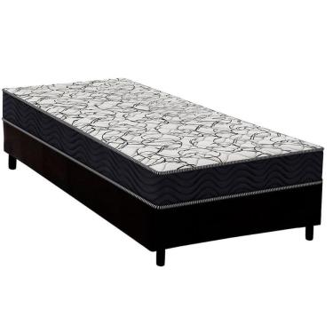 Imagem de Cama Box Solteiro: Colchão Ortopédico Ortobom D45 Airtech 150 + Base CRC Suede Black (78x188)