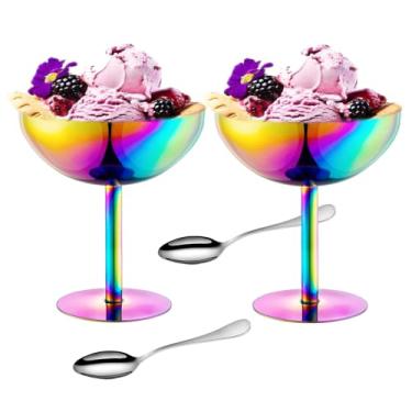 Imagem de UNISWEET Conjunto de tigelas de sorvete de 2 presentes de aniversário/dia dos pais, copos de sobremesa reutilizáveis de aço inoxidável, copo de iogurte de sundae de 142 g de altura, prato de sobremesa