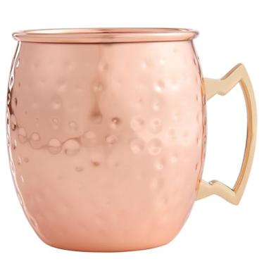 Imagem de HIC Kitchen Caneca de cobre martelado Moscow Mule com alça contrastante, aço inoxidável 18/8 banhado a cobre, 473 ml