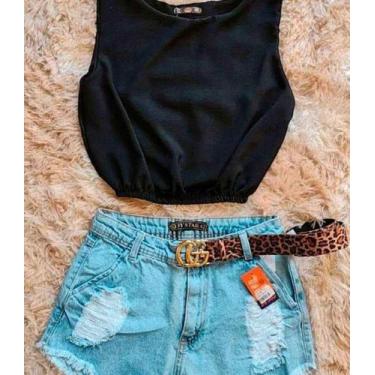 Imagem de Cropet preto e shorts jeans tamanho P - Mademoisele 