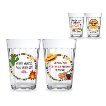 Imagem de Jogo 2 Copos Americanos de Vidro Personalizado 190ml Temático Festa Junina Típica São João Comida Caipira Quadrilha Arraia Presente Estampa Moderna Frase Engraçada (“Hoje vou beber até cair...”)