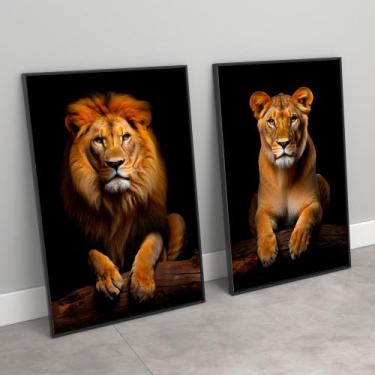 Imagem de Quadro decorativo Leão e Leoa - MeMoldura, Moldura Preta, 40x60cm