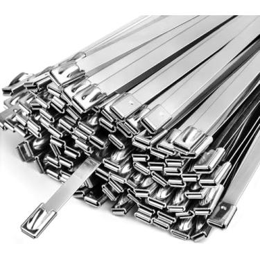 Imagem de Laços de zíper de metal, 100 peças de 11,8 polegadas, aço inoxidável 304, abraçadeiras de cabo de metal multiuso - adequadas para cercas de elos de corrente ao ar livre e abraçadeiras de exaustão1