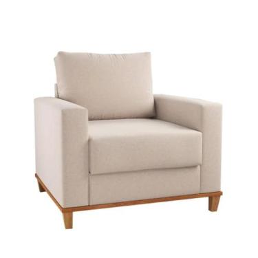 Imagem de Poltrona Prada Base de Madeira Linho Bege - Viero