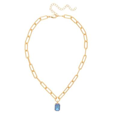 Imagem de Sorrelli Colar com pingente de esmeralda Nia – Cristal de corte esmeralda em corrente grossa de clipe de papel, ajustável de 40 a 50 cm com fecho lagosta, Ocean Delite