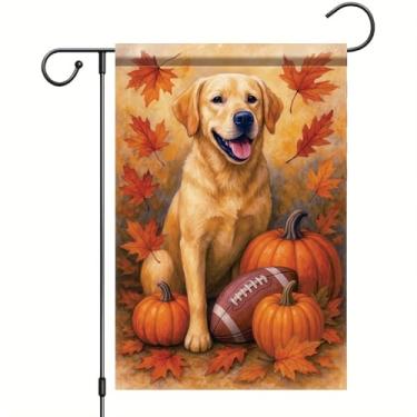 Imagem de Starlit Patio Bandeira de jardim de outono de ação de graças labrador retriever bandeira de cachorro 30,5 x 45,7 cm dupla face abóbora folha de futebol bandeira quintal outono decoração ao ar livre