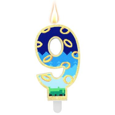 Imagem de Vela de Aniversário Azul & Dourada, Vela de Número Tema Desenho Animado Topo Bolo Decoração Festa para Meninos Meninas Crianças Chá Bebê (Número 9)