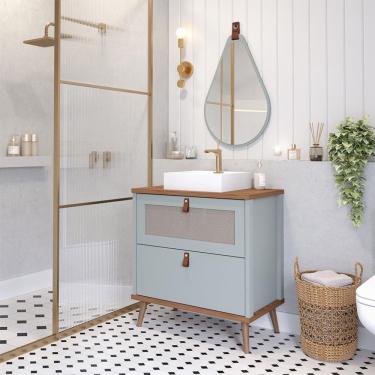 Imagem de Gabinete para Banheiro Veneto 1 PT 1 GV Pistache e Freijó 61 cm