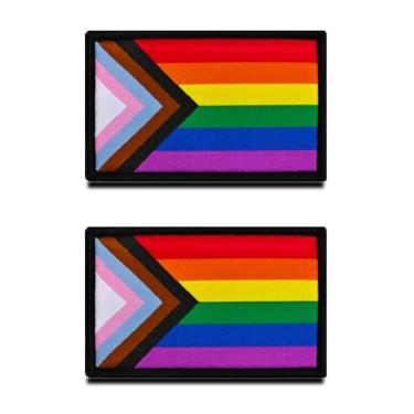 Imagem de Zcketo Pacote Com 2 Emblemas Bordados Da Bandeira Do Progresso Lgbt Velcro Para Costurar, Engraçados Orgulho Gay Roupas Adultas, Jaquetas, Mochilas, Bolsas, Coletes E Arreios Cães