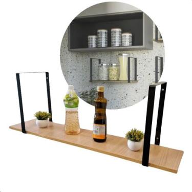 Imagem de PrateleiraTerrazo Madeira Marrom Com Alça de aço industrial 90 cm - Za