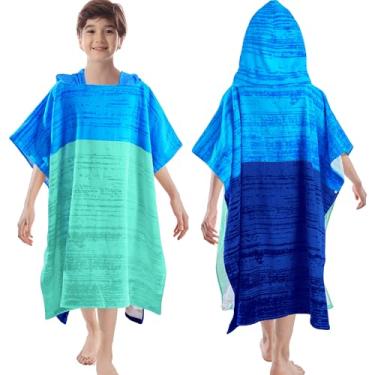 Imagem de VOOVA & MOVAS Toalha poncho para adolescentes (8-16 anos) | Roupão com capuz de algodão macio e absorvente | Saída de praia versátil, piscina, natação e banho | Azul e Aqua