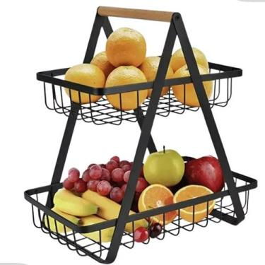 Imagem de Fruteira Cesto Organizador Duplo Aramado Mesa Prateleira Fruta Legumes