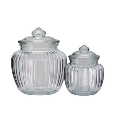 Imagem de Yangzi - Jogo 2 Potes Baleiro Vidro Transparente Canelado Tampa Hermética 1400ml e 600ml - Tuut