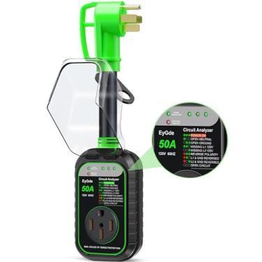 Imagem de EyGde Protetor contra sobretensão RV 50 Amp, Analisador de circuito RV com tampa à prova d'água, acessórios RV Proteção de tensão de energia para trailers de viagem