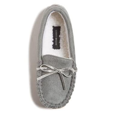 Imagem de Lucky Brand Pantufas De Mocassim Pelúcia Com Laço Brilhante Para Meninas, Sola Borracha Ambientes Internos E Externos, Mocassins Infantis Quarto, Cinza, Tamanho 11-12