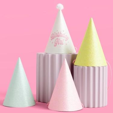 Imagem de xo, Fetti Birthday Party Hats - Fits Adult + Child - Pastel Rainbow Bday Party, Glitter Birthday Girl, Magical, Paper Party Crowns,