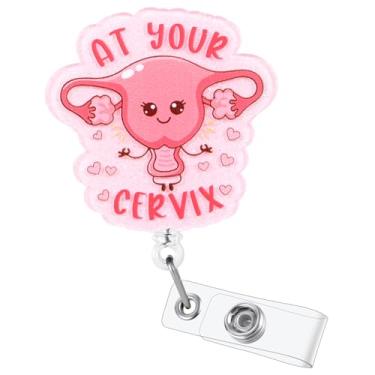 Imagem de At Your Cervix Carretel de crachá engraçado, bonito porta-crachá retrátil para cartão de identificação, crachá de trabalho médico, clipe para obstetrícia/ginecologia L&D RN LPN CNA MA ER turno noturno